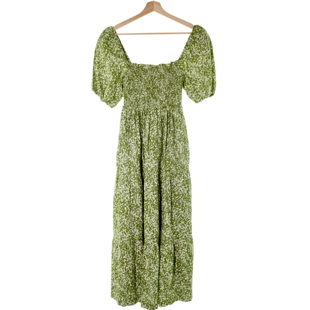 NWT Abercrombie & Fitch Smocked Bodice Linen-Blend Puff Sleeve Floral Midi Dress